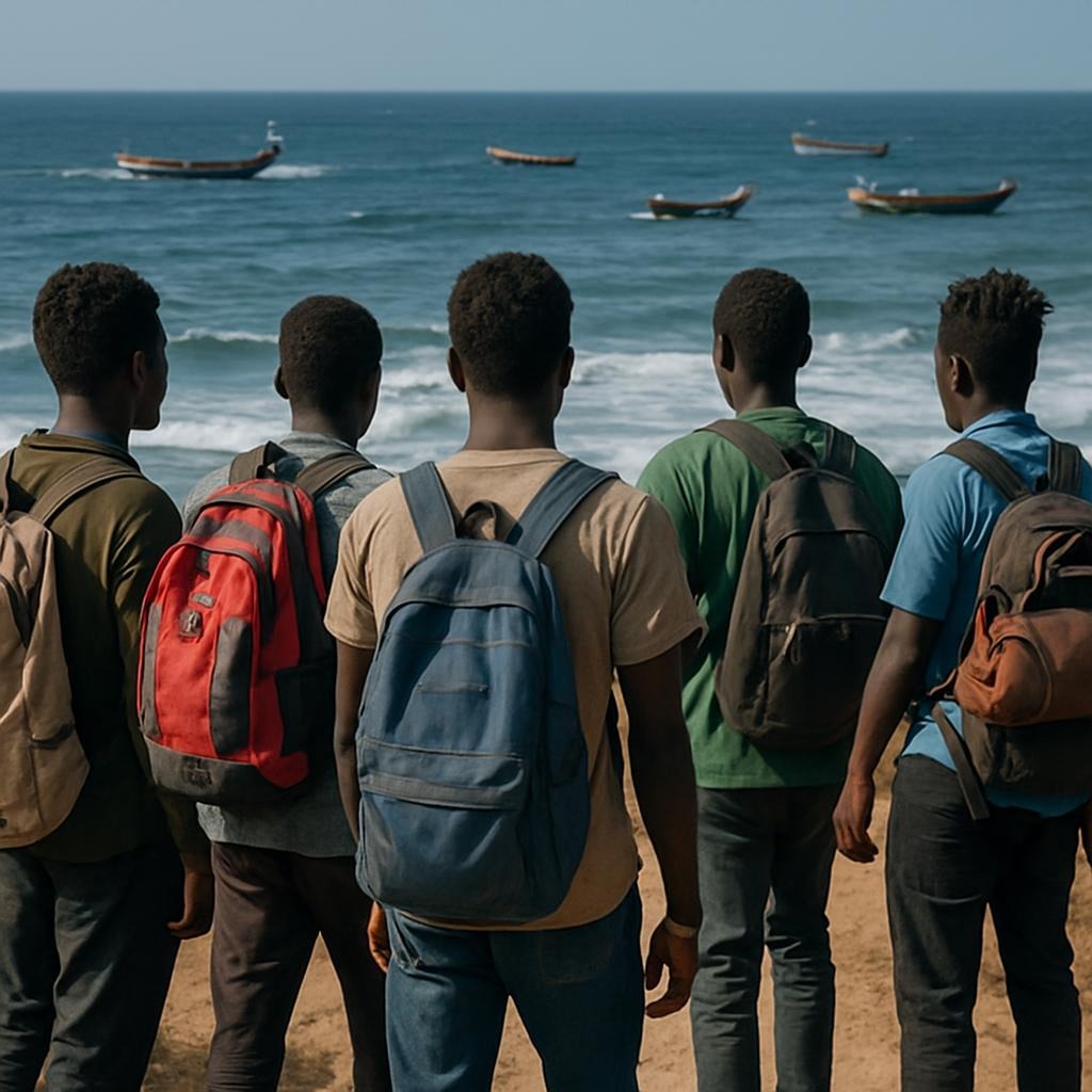 Gambian youths waiting for illegal migration boat